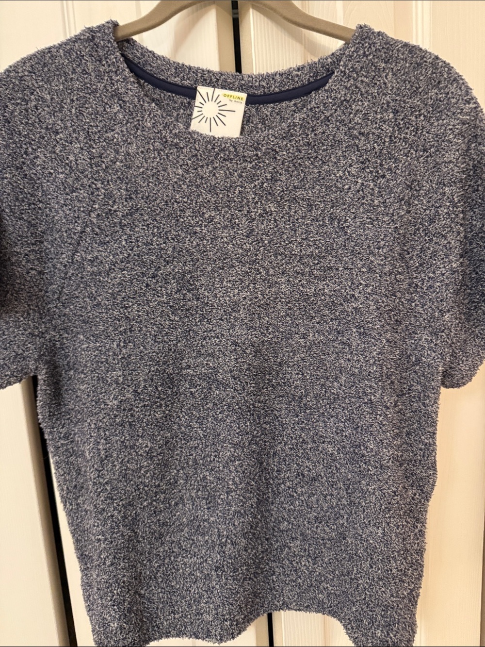 Aerie Off Line Cozy Short-Sleeve Bouclé Sweater - Blue XL